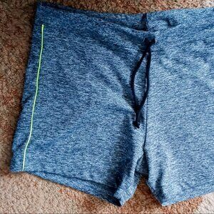 Tek Gear Marl Heathered Gray Athletic/Lounge Shorts w/Neon Green Piping Sz L